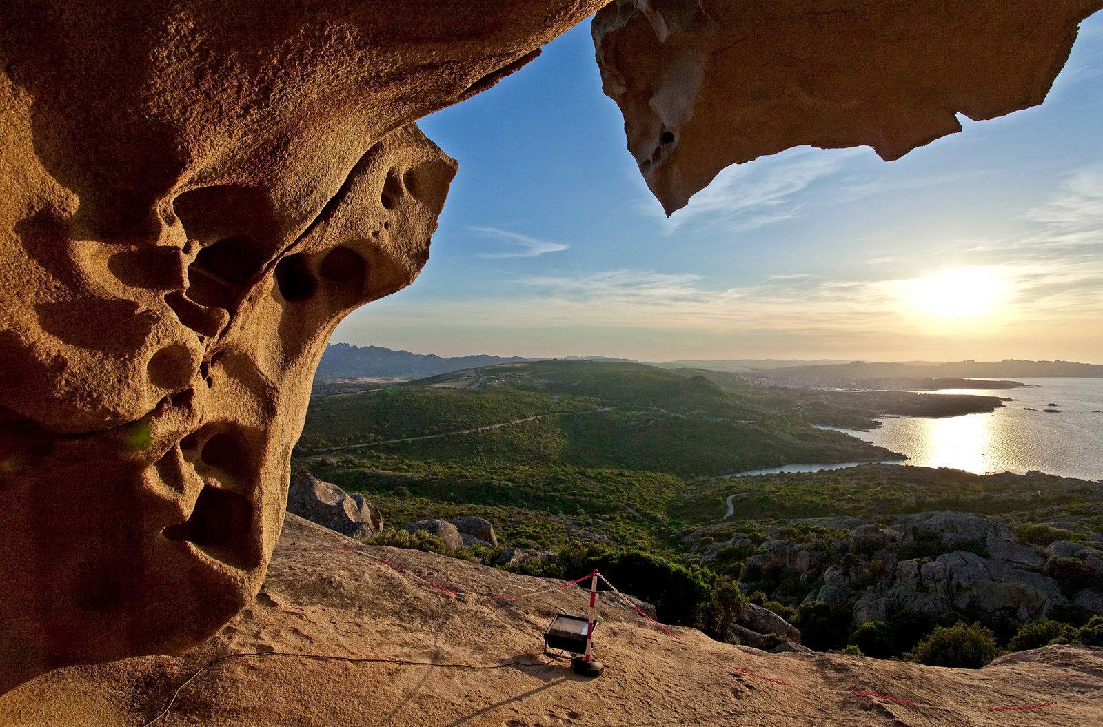 Looking out from the hollowed granite at Capo d’Orso