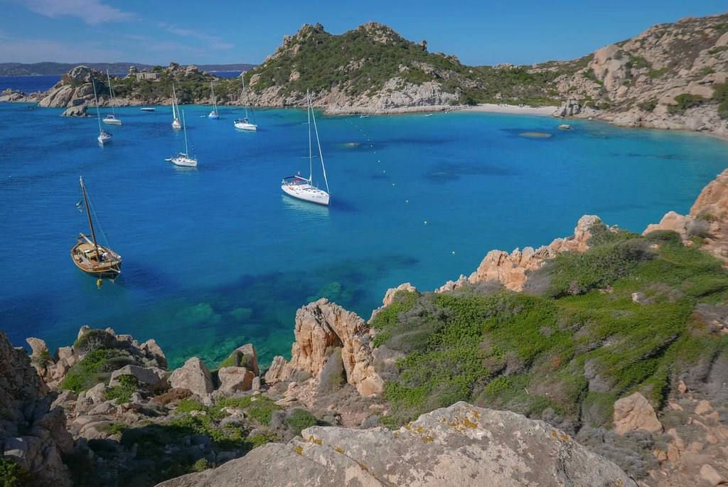 Boats anchored at Cala Corsara, Spargi
